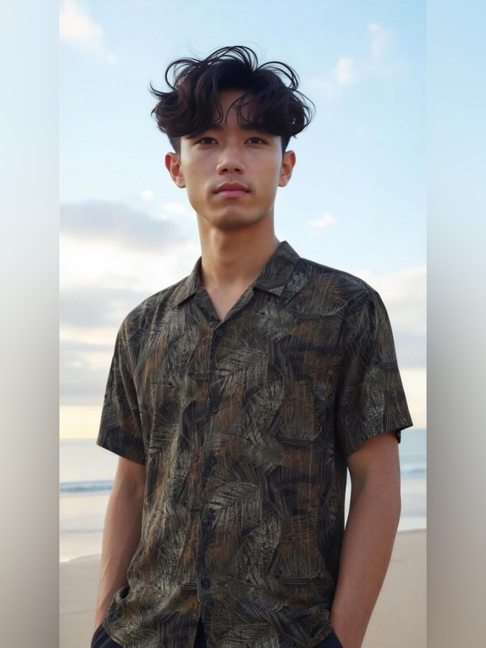 2/$20 Van Heusen Men's Leaf Print Shirt - Black and Brown